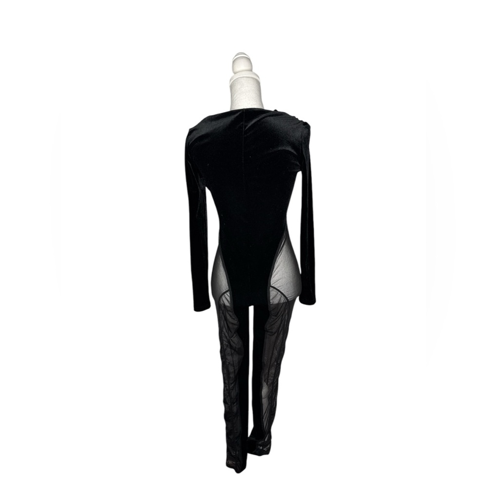 Mesh Velvet Patchwork See Through Side Asymmetric… - image 4